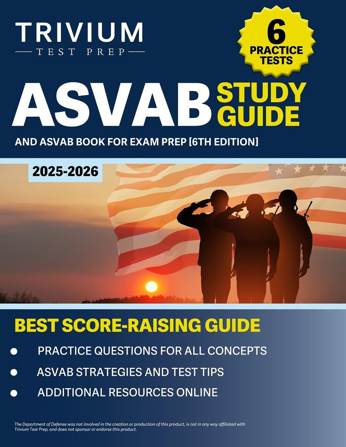ASVAB Study Guide 2025-2026, 6 practice tests, 6th ed